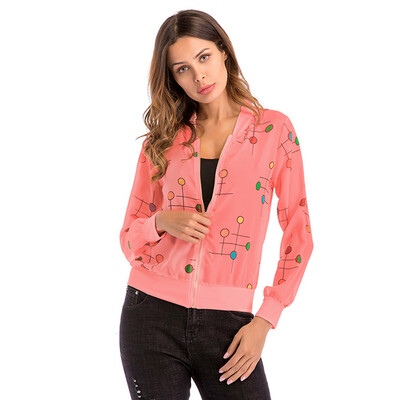 

Toponeto Women Casual Polka-dot Print Chiffon Cardigan Zipper Coat