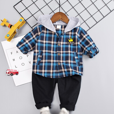 

Toddler Newborn Boy Autumn Outfits Long Sleeve Plaid Print Hoodie Shirt TopTrousers Casual Sets