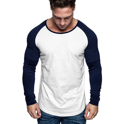

Toponeto Mens Casual Slim Fit Long Sleeve Patchwork Shirt Top Round Neck Blouse