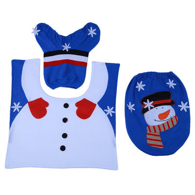 

3pcs Embroidered Christmas Snowman Toilet Cover Set Bathroom Decoration