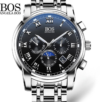 

Angela Bos Luxury Stainless Steel Analog Wristwatch Luminous 3ATM Water Resistant Analog Man Quartz Watch with Luminous Hands