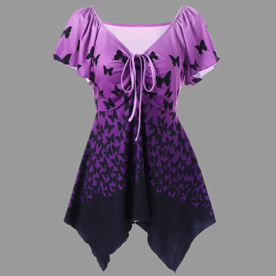 

Roseonmyhand Women Butterfly Printed T-Shirt Short Sleeve V-Neck Casual Tops Blouse Tee