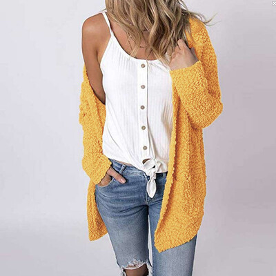 

Tailored Women Fleece Long Sleeve Open Front Woolen Sweater Coat Jacket Cardigan