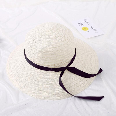 

Women Hat Summer Fall Sunscreen Bow Straw Weaving Hat Wide Brim Travel Beach Suns Visor UV Protection Cap