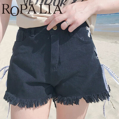 

Ropalia New Arrival Denim Shorts With Holes Summer Beach Women Denim Shorts With High Waist Torn Fashion Sexy
