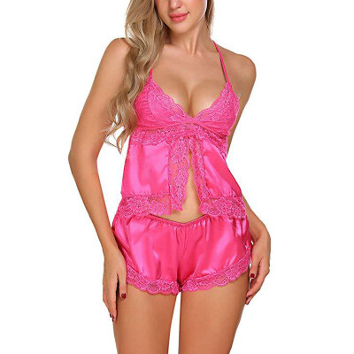 

Womens Pajama Sets Sexy Lace Sling Tops Shorts Short Pants Sleepwear Suits