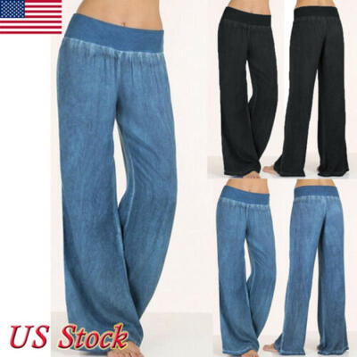 

Women Cotton Blend Casual Harem Pants Elastic Waist Pockets Loose Trousers -5XL