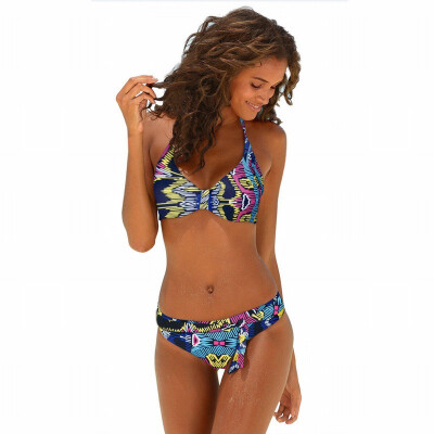 

Womens Swimwear sling retro print three-point bikini split swimsuit