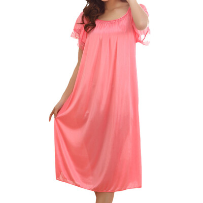 

Toponeto Women Summer Home Lace Ice Silk Short Sleeve Loose Plus Oversize Nightgown Dress