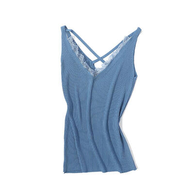 

Solid Knit Tank Tops Women Summer Lace V-neck Sleeveless Cross Camisole