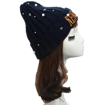 

New Unisex Women Men Beanie Hat Letter Embroidery Pearl Star Solid Warm Hip-Hop Cool Knitted Cap Headwear