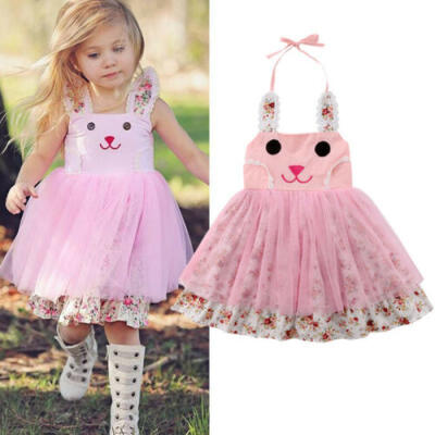 

Canis Summer Kid Baby Girls Cute Bunny Floral Tulle Tutu Dress Sundress Clothes