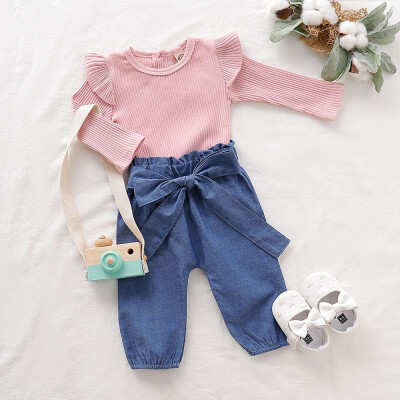 

2pcsSet Infant Baby Girls Top Pant Newborn Baby Long Sleeve Clothes Pink