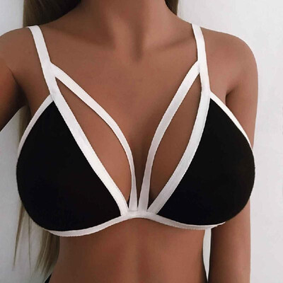 

Sexy Women Strappy Bra Plunging V Neck Solid Color Bandage Bralette Lingerie Crop Top Underwear