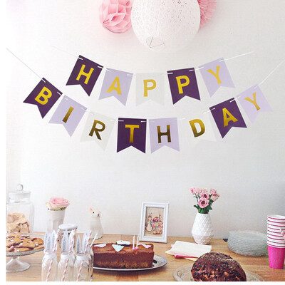 

Toponeto Pastel Perfection Garland Gold Foiled Happy Birthday Bunting Banner Party Decor