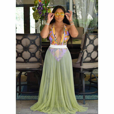 

Women Swimwear Bikini Cover Up Sheer See Through Beach Skirt Sarong Pareo Long Maxi Dress