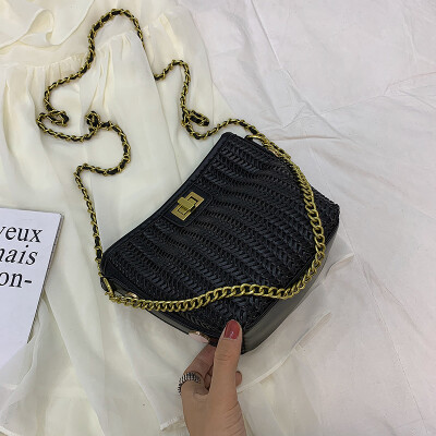 

Summer Joker bag popular lock chain womens bag new 2019 vintage woven shoulder slung bucket bag