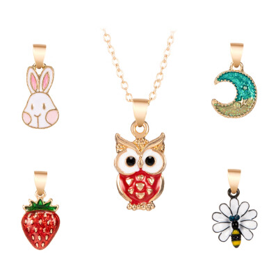 

Women Cartoon Figure Necklace Pendant Set Lady Girl Neck Decorative Jewelry Kit Holiday Gift