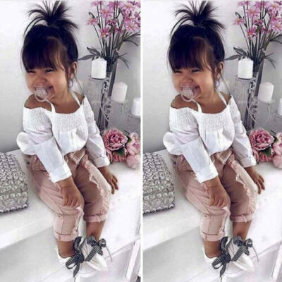 

US Fashion Off Shoulder Shirt Pants Legging Toddler Kid Baby Girl Outfit Clothes