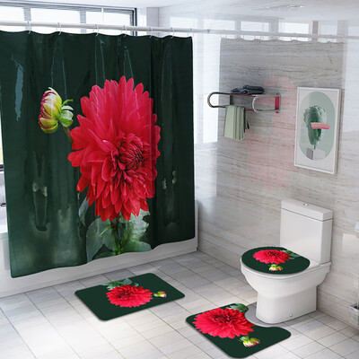 

〖Follure〗Flowers Shower Curtain Floor Mat Four-piece Bathroom Mat Set
