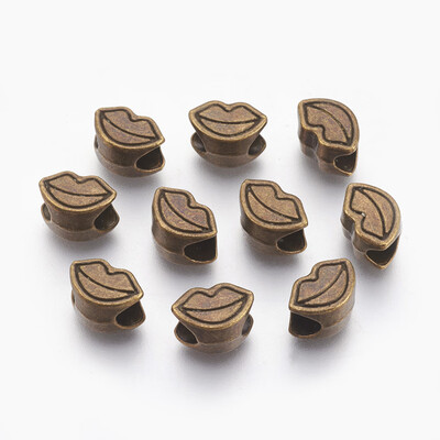 

Tibetan Style Alloy European Beads Large Hole Lip Beads Lead Free & Nickel Free Antique Bronze 10x7x7mm Hole 45mm