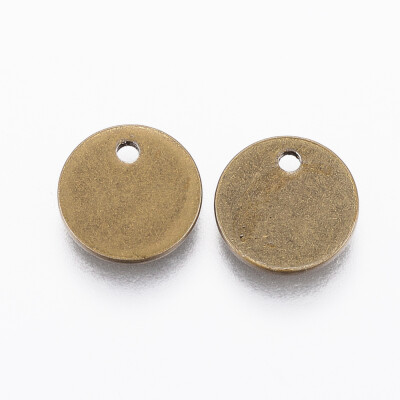 

304 Stainless Steel Charms Flat Round Blank Stamping Tag Antique Golden 10x1mm Hole 1mm