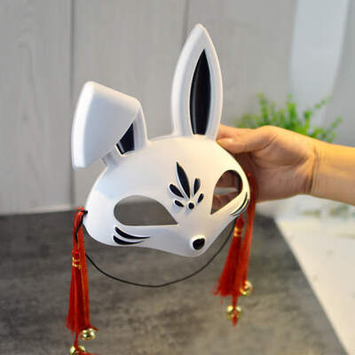 

Japanese Style Bunny Half Face Hand-Painted Mask Cosplay Masquerade Dress Up Mask For Bar Party Halloween Decoration