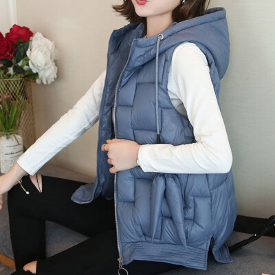 

Roseonmyhand Women Solid Short Outerwear Cotton Jackets Pocket Loose Hooded Vest Coats