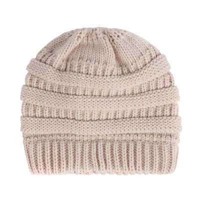 

Fashion Women Knitted Beanies Tail Hat Dome High Bun Ponytail Winter Warm Cap Skullies Headwear