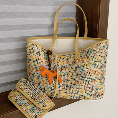 

Autumn 2019 Korean version of the new Plaid tweed small breeze Tote bags fashion shoulder shopping bags
