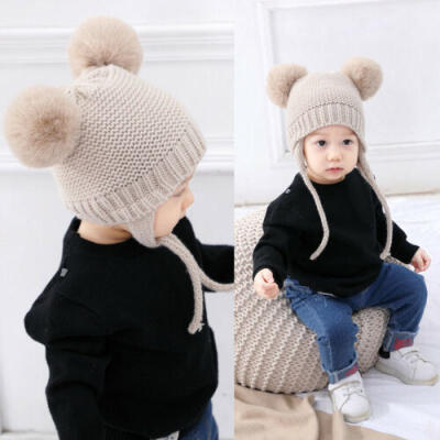 

Kids Baby Boys Girls Beanie Hat Caps Winter Warm Double Fur Pom Bobble Knit Ski