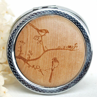 

Toponeto Wooden Retro Mini Mirror Metal Cartoon Printed Double-sided Folding Round Mirror