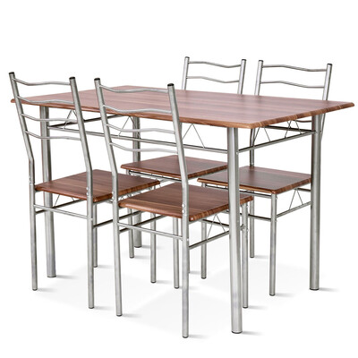 

5 pcs Wood Metal Dining Table Set with 4 Chairs-Walnut