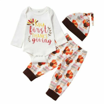 

UK Thanksgiving Day Clothes Newborn Baby Boy Girl Turkey Romper Pants Outfits