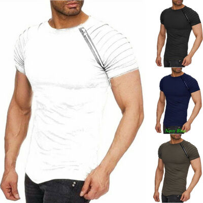 

SUNSIOM Zipper Men Tee Shirt Slim Fit O Neck Short Sleeve Muscle Casual Tops Blouse