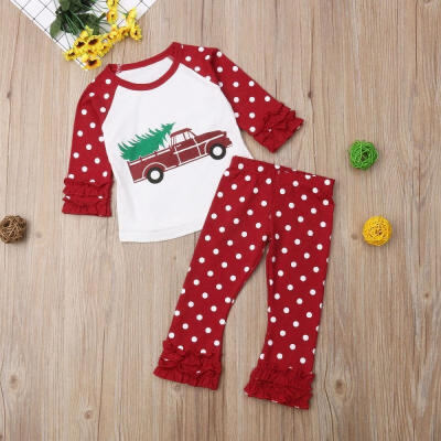 

Toddler Kid Baby Girl Christmas Tree Tops Dots Pants Leggings Casual Outfit Set