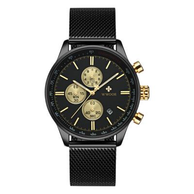 

WWOOR Men Watch Quartz Stainless Steel Strap Sport Clock Wristwatch Life Waterproof Calendar Fashion Casual Male Watches