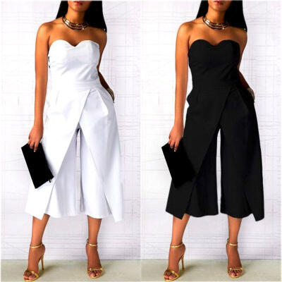 

Summer New Women Ladies Clubwear Summer Strapless Wide Leg Pants Playsuit Bodycon Party Jumpsuit Romper Trousers Dress Plus Si