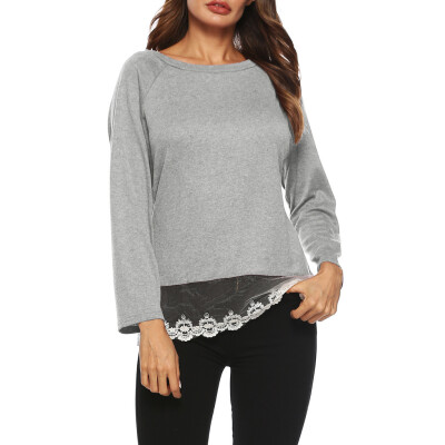 

Nomeni Women Casual Long Sleeve Lace Patchwork O Neck T Shirt Top Blouse