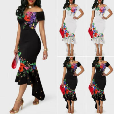 

Women Off Shoulder Long Sleeve Bodycon Dress Formal Evening Party Gown Dresses