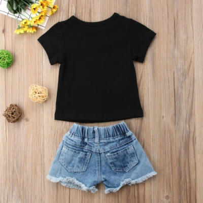 

Hot fashion Cute Toddler Kids Baby Girls T-shirt TopsDenim Short Jeans Outfits