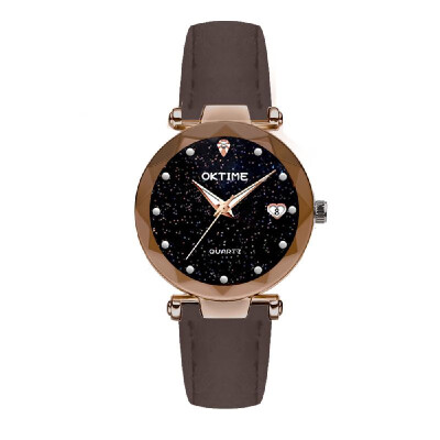 

Women Fashion Brilliant Starry Night Dial Watch Lady Exquisite Heart-Shaped Calendar Quartz Wrist Watch