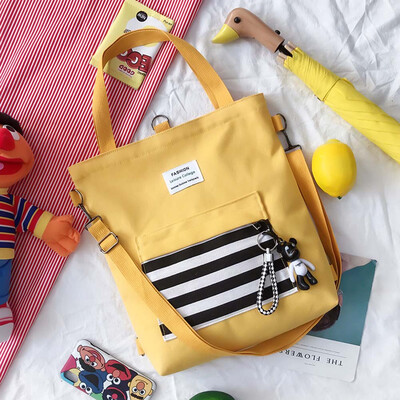 

Women Canvas Handbag Stripped Pattern Tote Pouch Students Casual Shoulder Bag