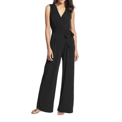 

Sexy V Neck Sleeveless Jumpsuit Women Long Wide Leg Pants Elegant Playsuits