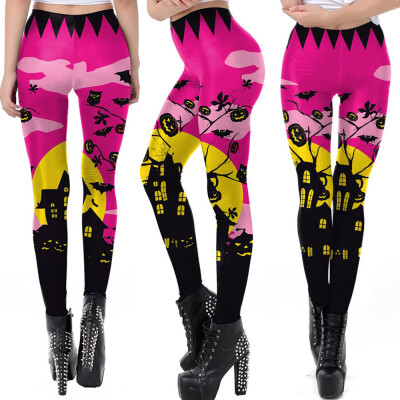 

Womens Holloween Casual Pumpkin Print Leggings Gym Yoga Elastic Tights Pants