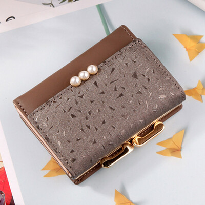 

Tailored Womens Fashion Tri-Fold Coin Purse Pearl Wallet Solid Color Card Package