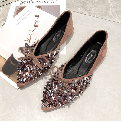 

Chic fairy shoes womens spring shoes Korean bow pointed rhinestone bean shoes flat shoes