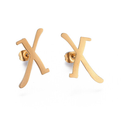 

304 Stainless Steel Stud Earrings Alphabet LetterX 13x13x1mm Pin 07mm
