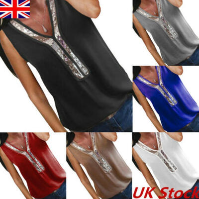 

Women Summer Sleeveless Tanks Tops Vest Blouse Camisole Ladies V-Neck T-Shirt UK