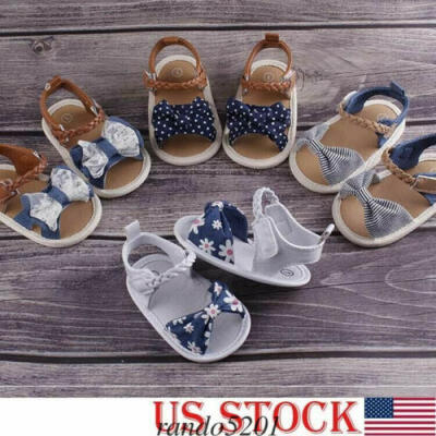 

US Infant Baby Girl Soft Sole Crib Shoes Newborn Princess Bowknot Summer Sandals